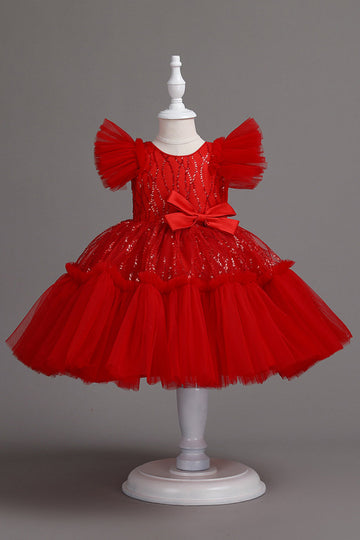 Une ligne Jewel Col Robe Red Girl avec nœud papillon